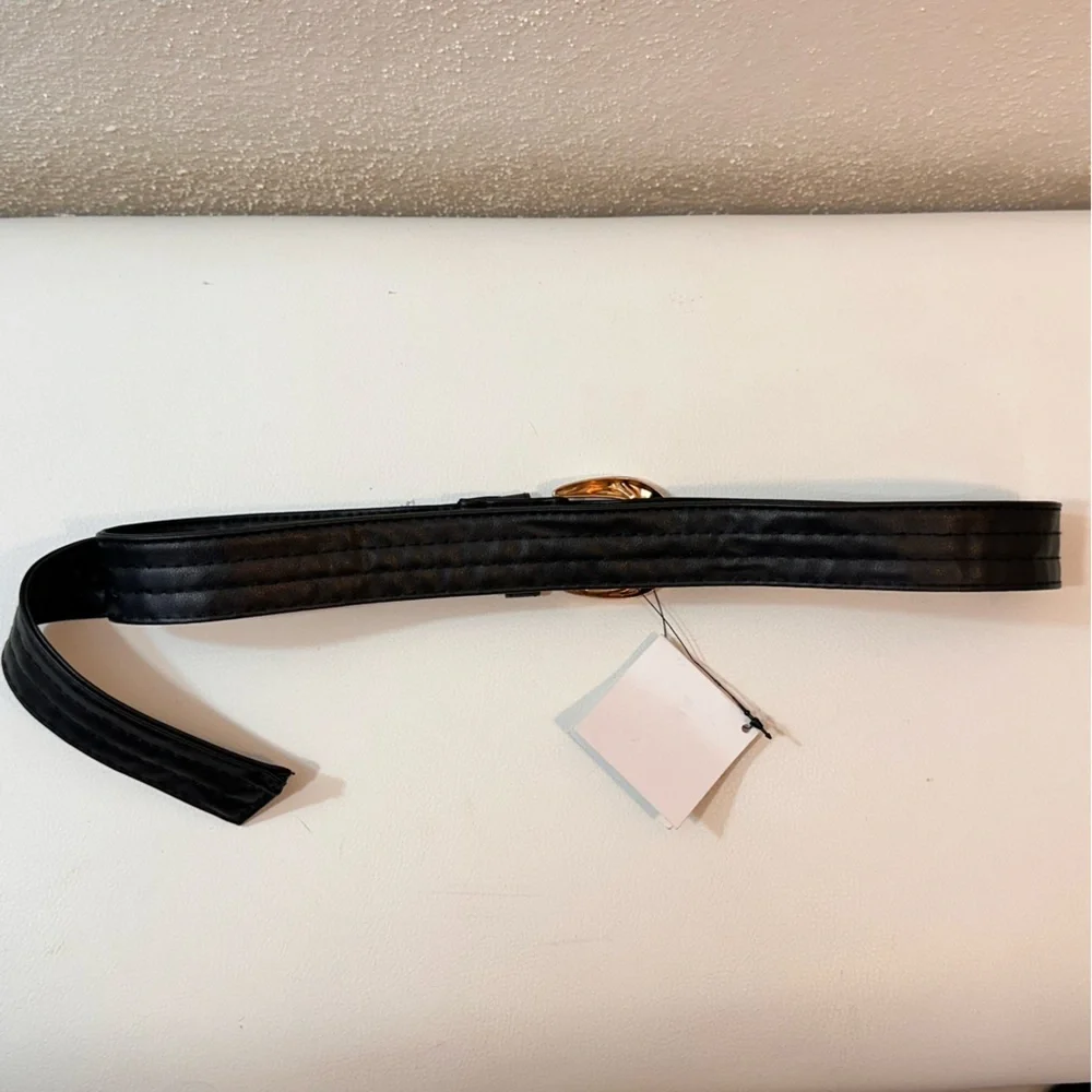 Zara Faux Leather Belt in Black and Gold Buckle